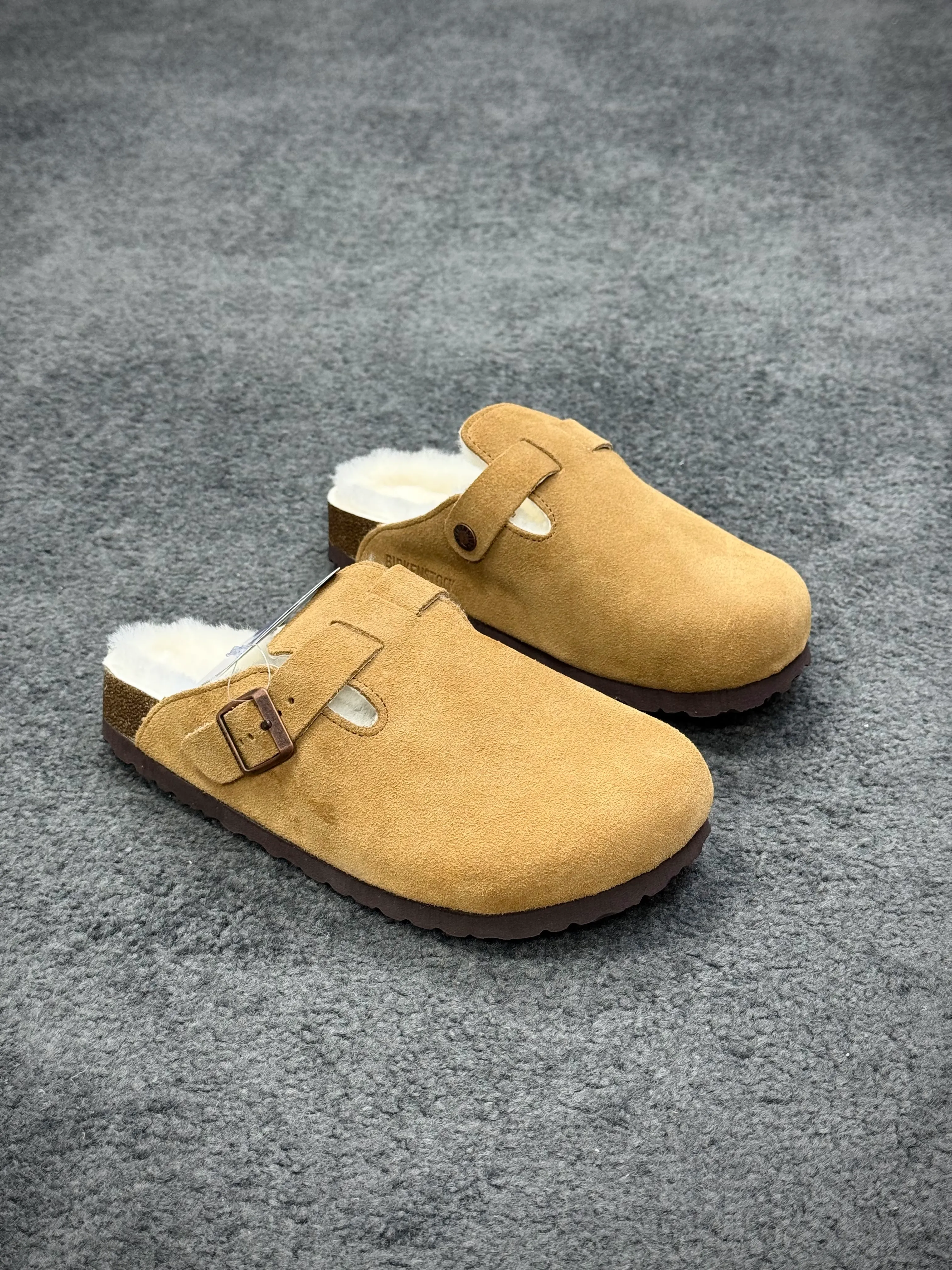 BK Boston “Brown” Shearling-Lined Suede Leather Clogs