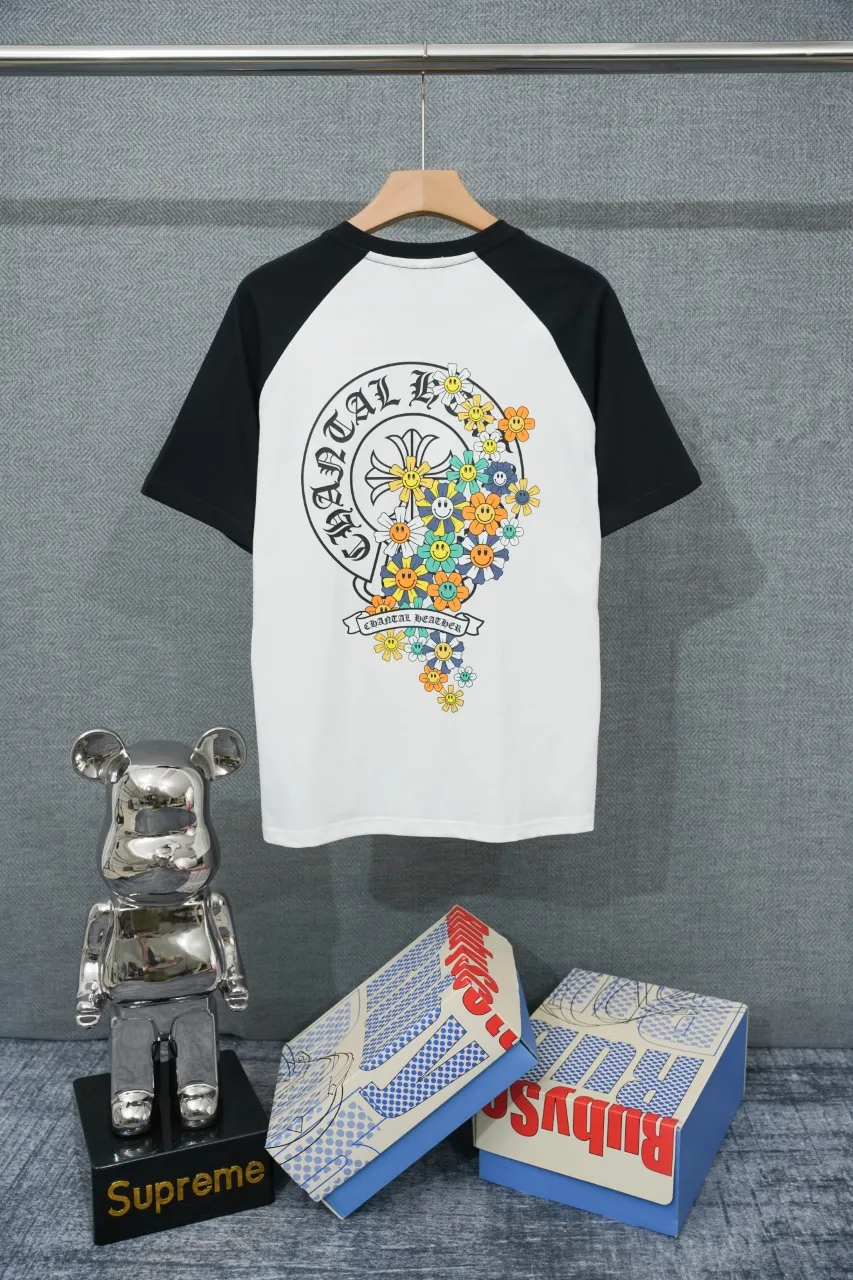 Back CH Floral Cross Smiley Graphic Raglan T-Shirt