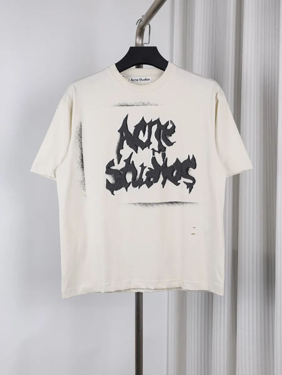 Acne Gothic Letter Print Distressed T-Shirt