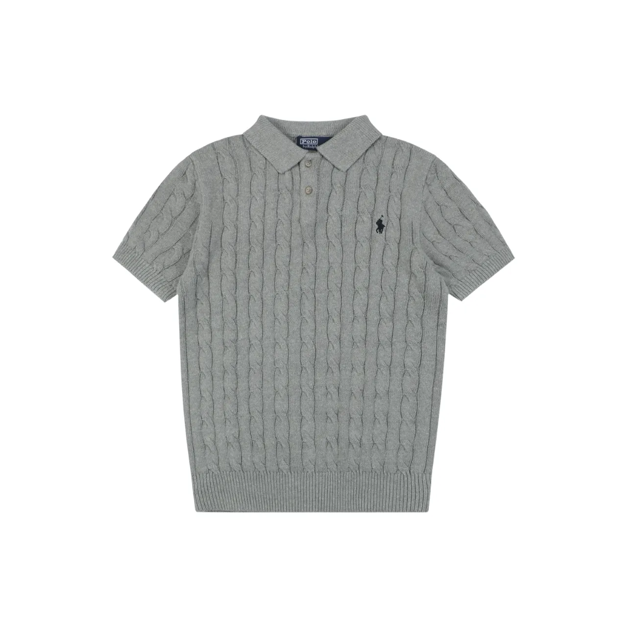 RL Cable Knit Short-Sleeve Polo T-Shirt Color Gray