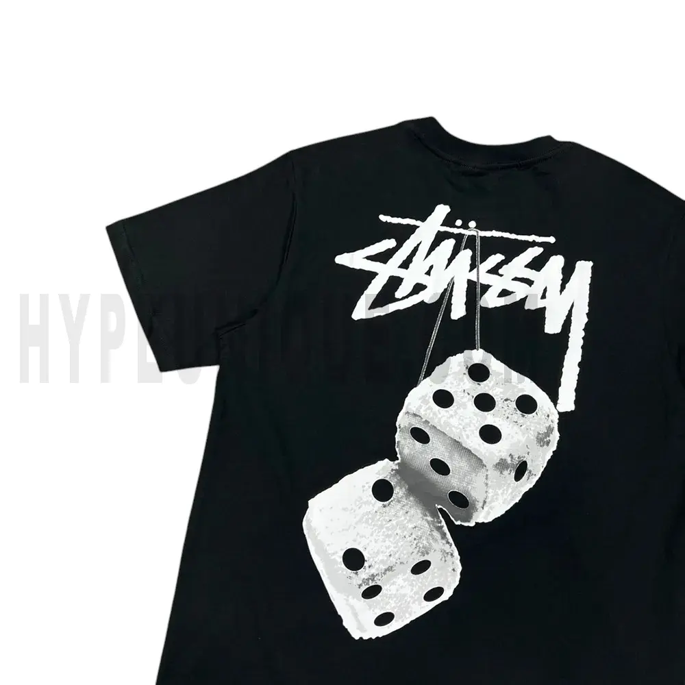 Close-up of the back of the black T-shirt