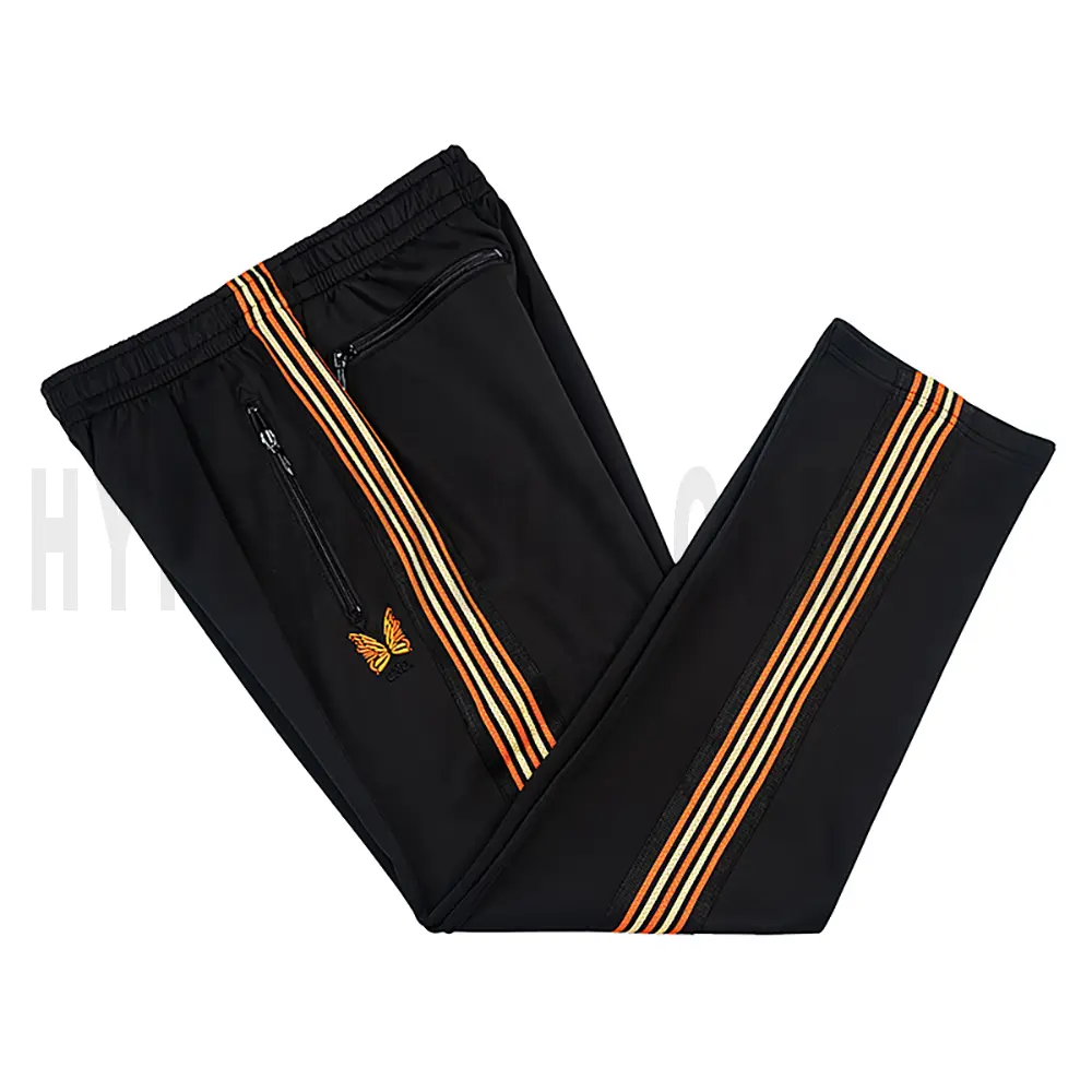 Needle Track Embroidered Butterfly Black Pants