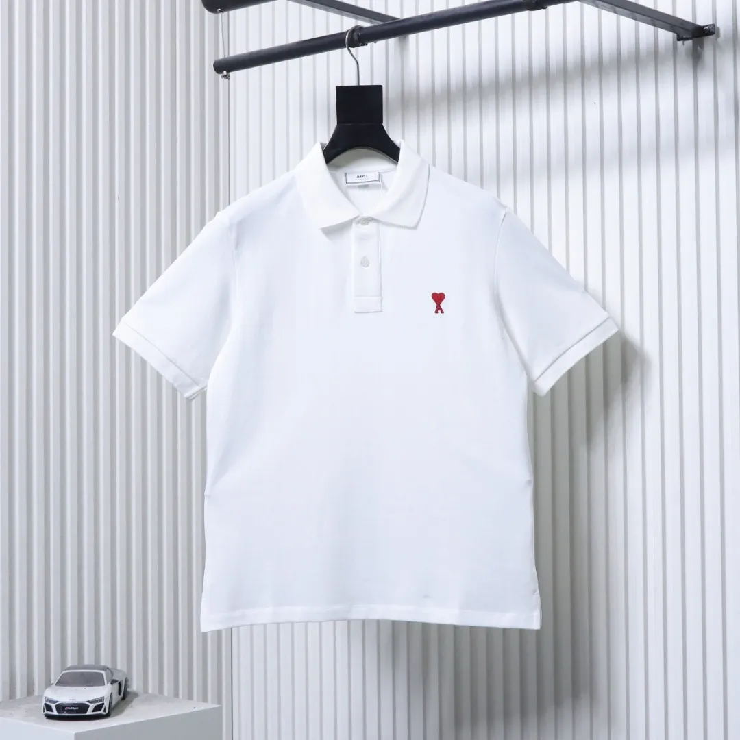 AMI Classic Heart Embroidery Polo T-Shirt Color White