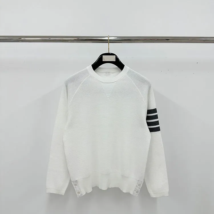 TB Four-Bar Waffle Knit Crew Neck Sweater