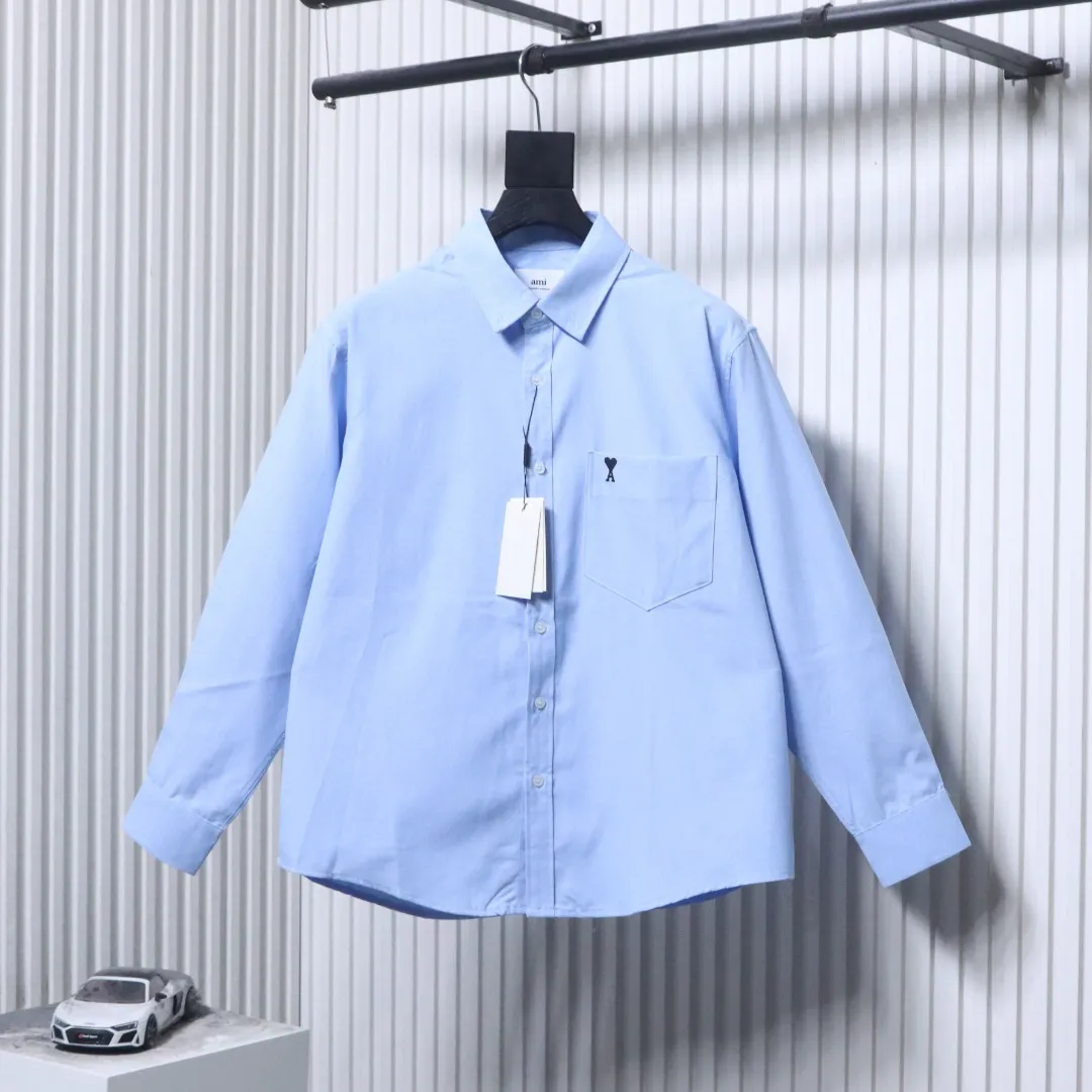 AMI Heart Pocket Oxford Long Sleeve Shirt