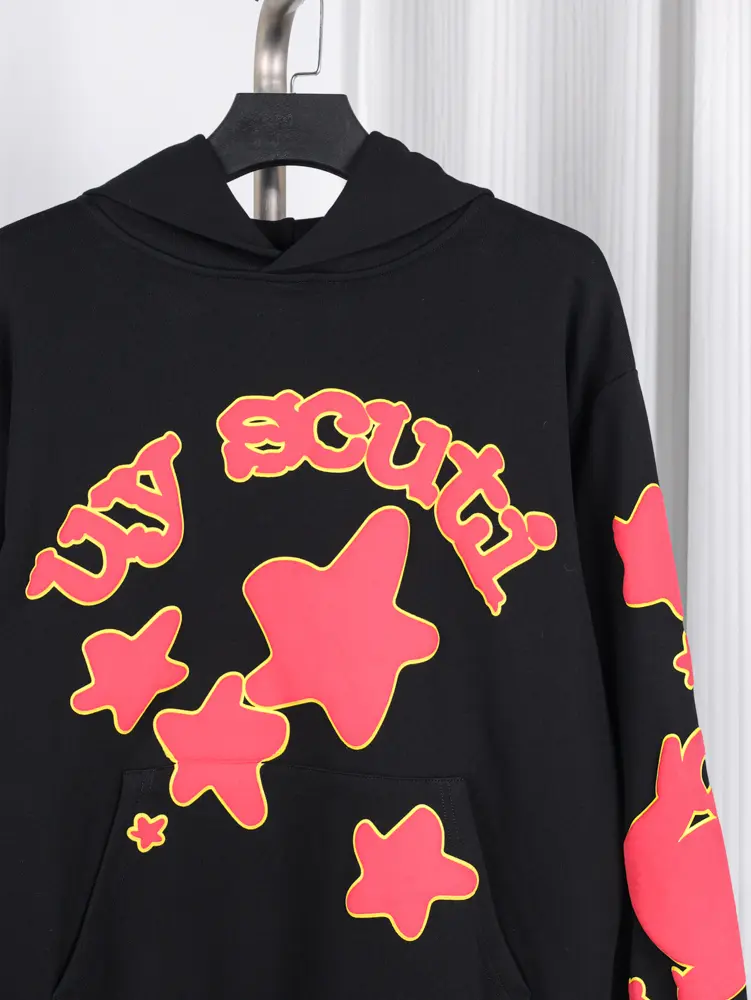 Sp5der x UY SCUTI Hoodie in Black Red.
