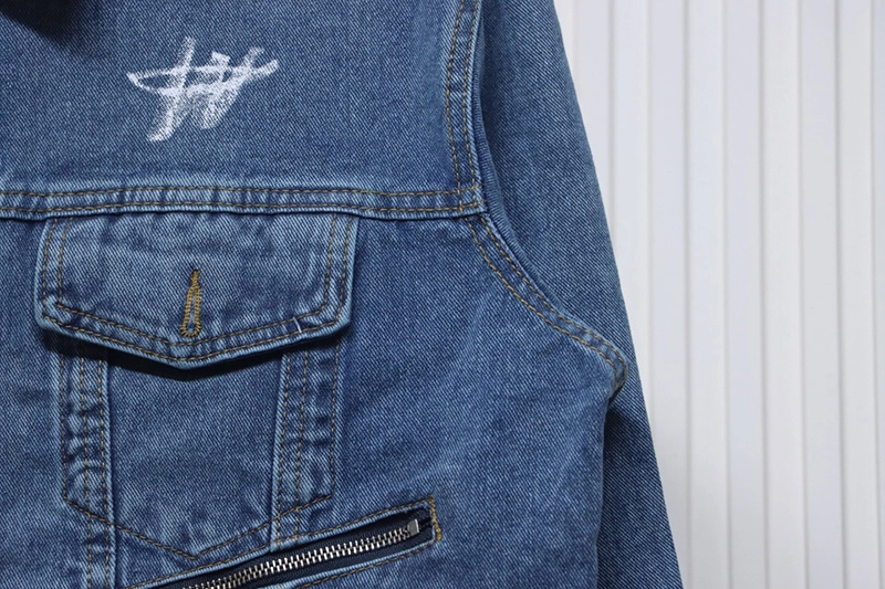 WE11 DONE Printed Diagonal Zipper Denim Jacket