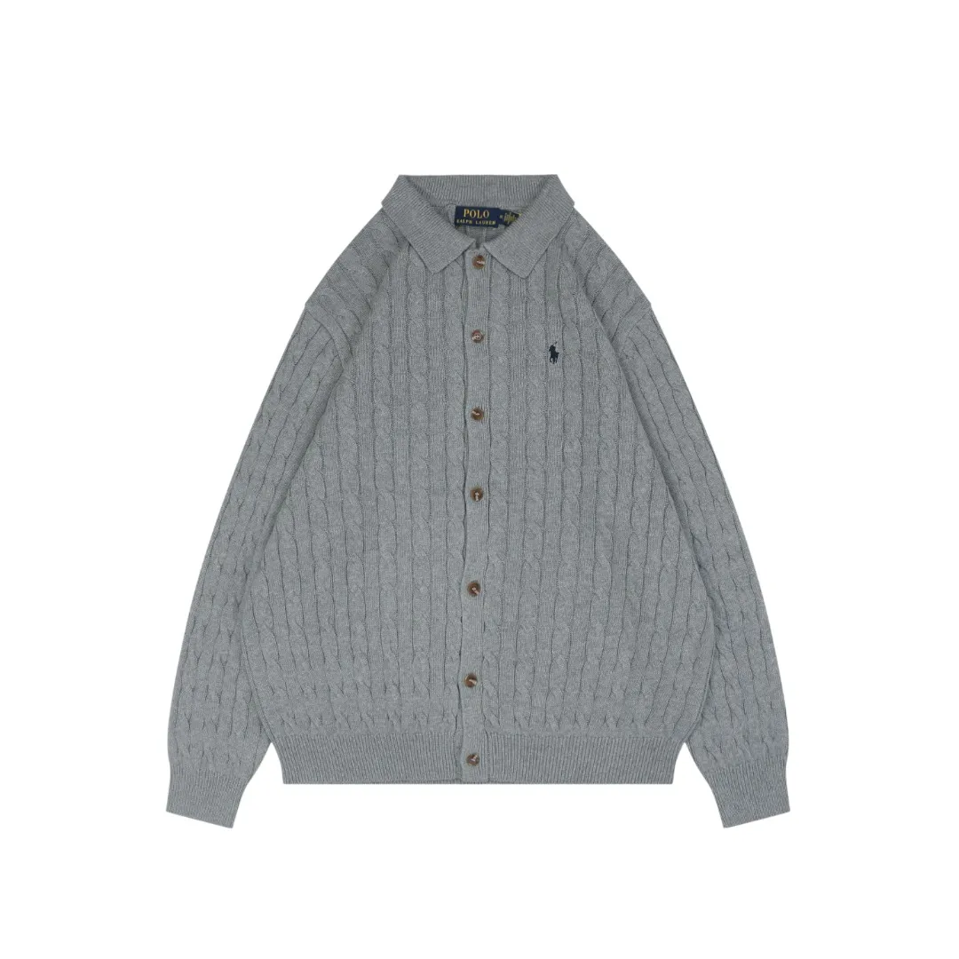 RL Pony Logo Cable Knit Cardigan Sweater