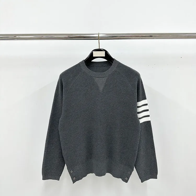 TB Four-Bar Waffle Knit Crew Neck Sweater