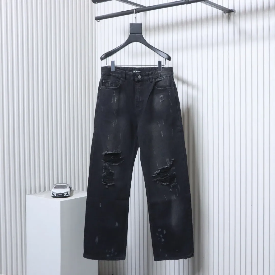 Hand-Distressed Baggy Jeans