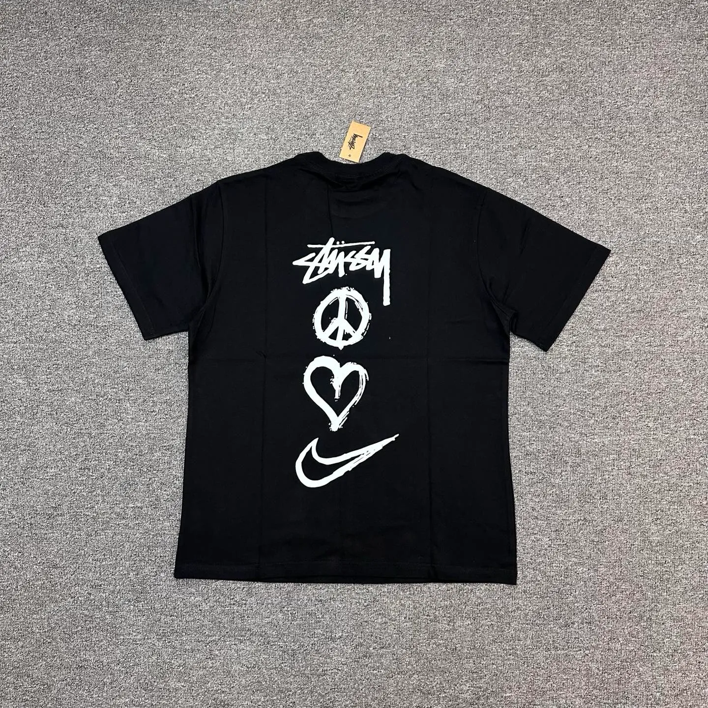 Back of Stussy Retro Heart Logo T-Shirt Color Black