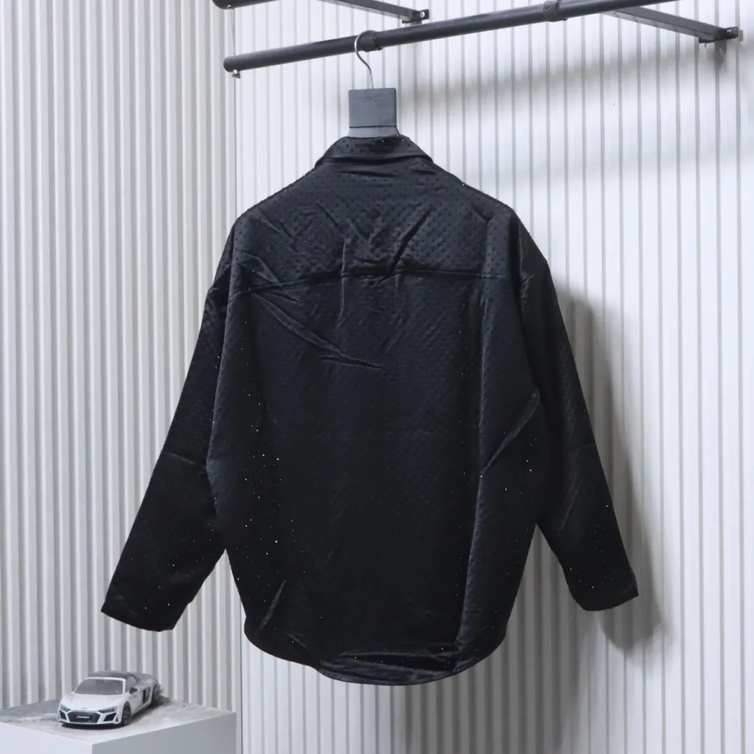 Back BLCG Full-Diamond Rhinestone Acetate Satin Long-Sleeve Shirt