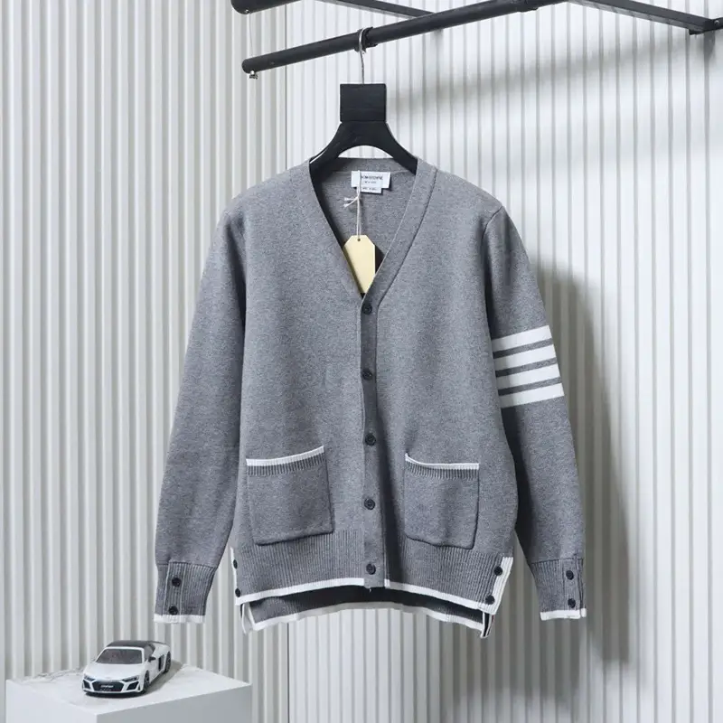 TB Four-Stripe Front-Short-Back-Long Wool Cardigan