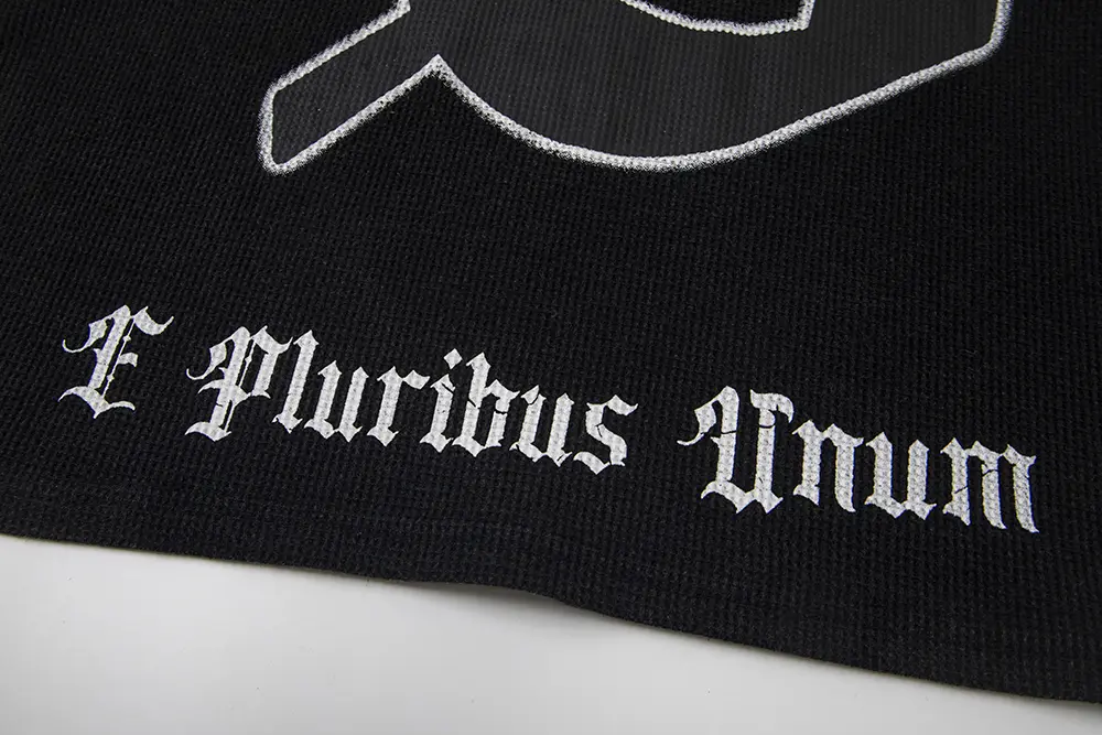 Printed graphic on the back of the clothes