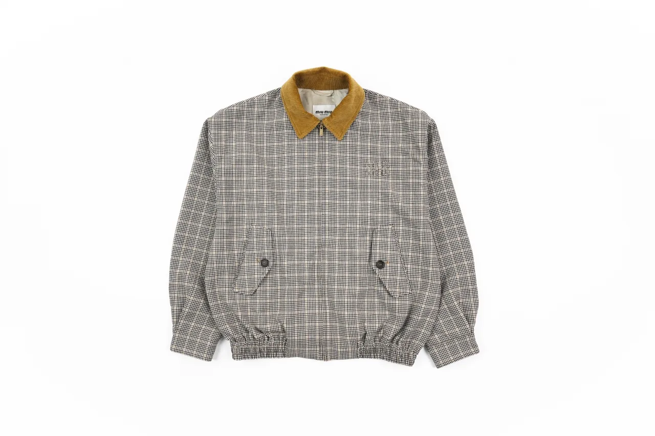 MiuM Plaid Wool Harrington Jacket