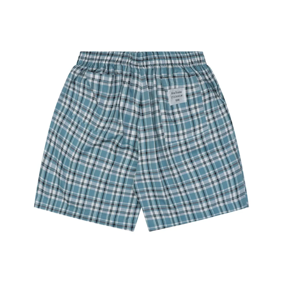 Acne Blue & White Plaid Cotton Shorts