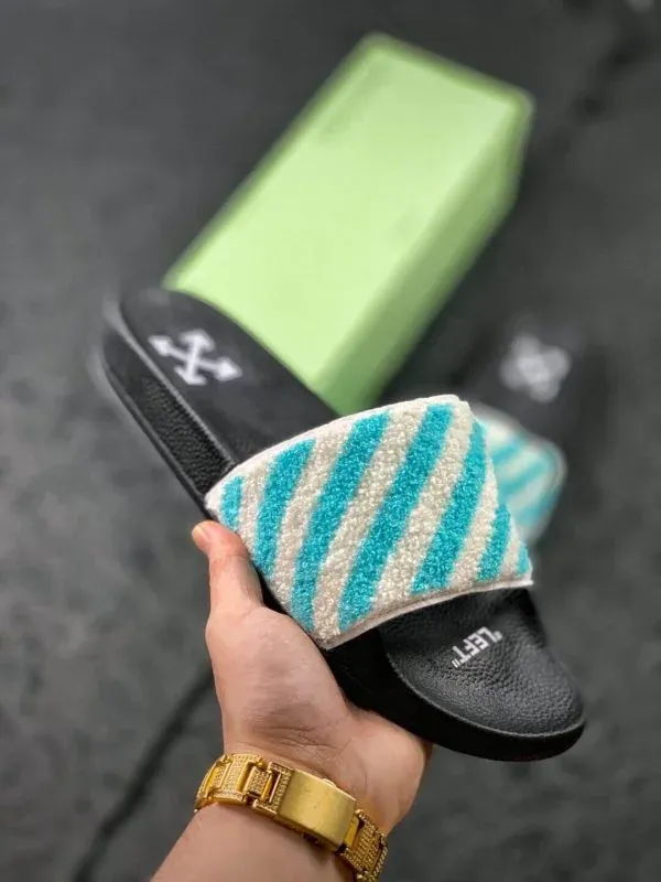 OFF-WHITE FLYKNIT STRIPE SLIDES