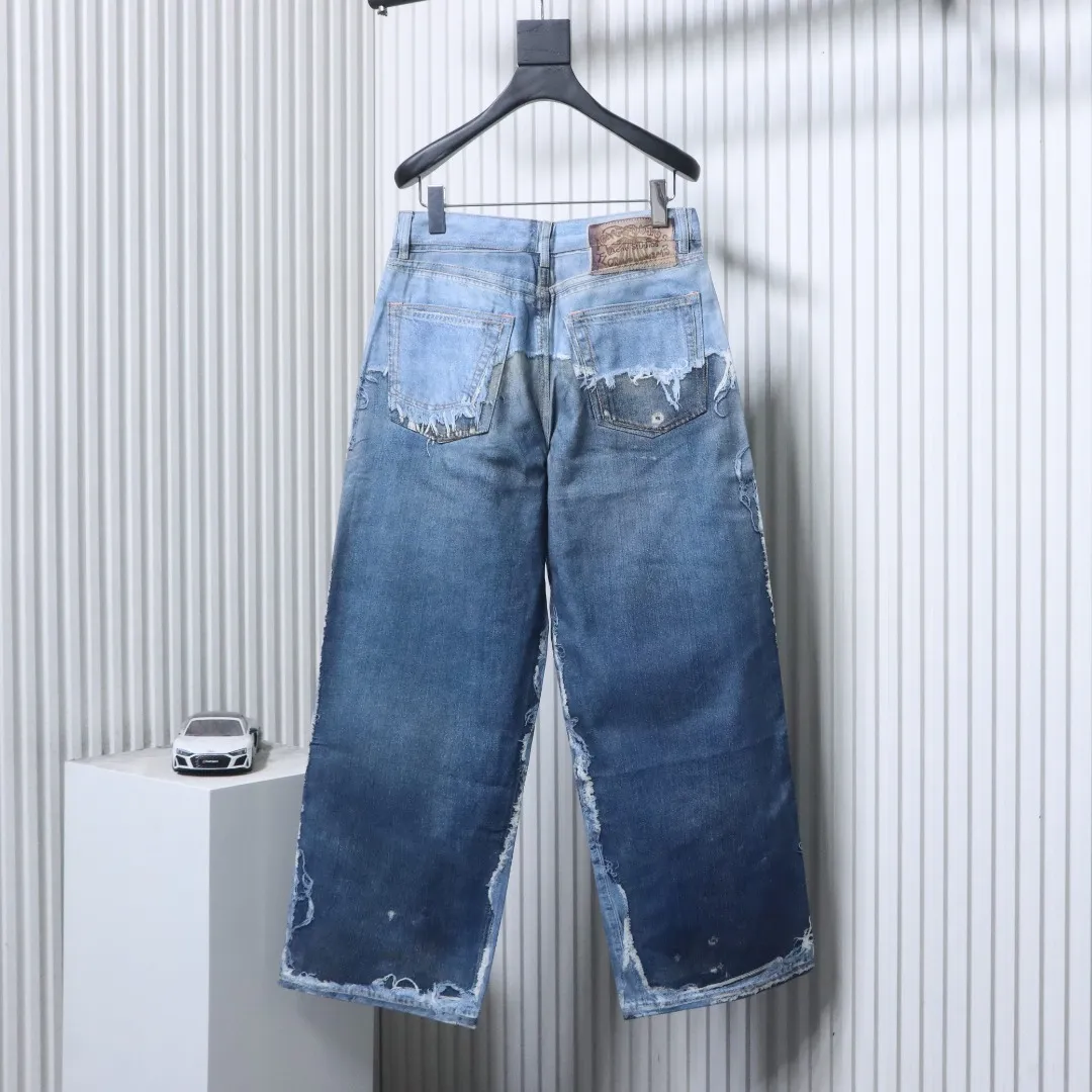 Back View Acne Optical Print Distressed Wide-Leg Jeans