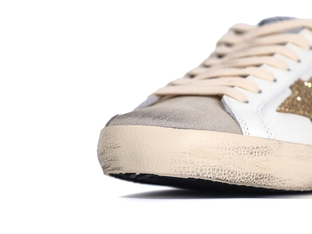 Distressed front toe view of Golden Goose sneaker