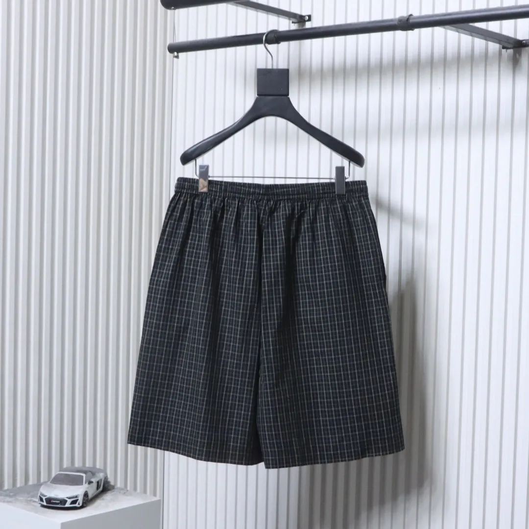 Back BLCG Fine Check Cotton-Linen Shorts