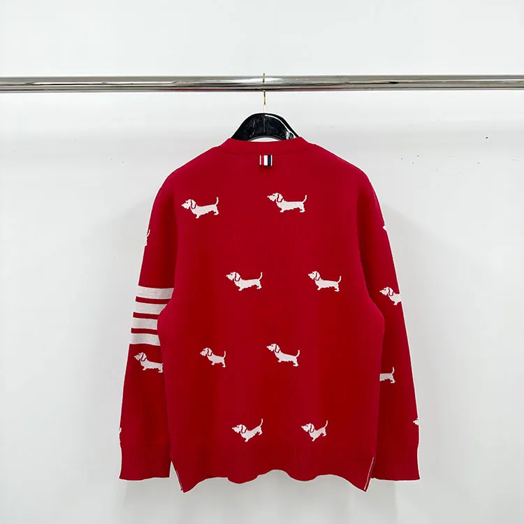 Back View TB Hector Dog Intarsia Cotton Cardigan Sweater