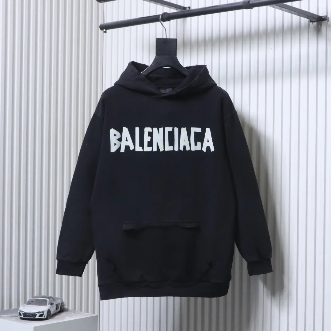 BLCG Tape Logo Distressed Oversized Hoodie