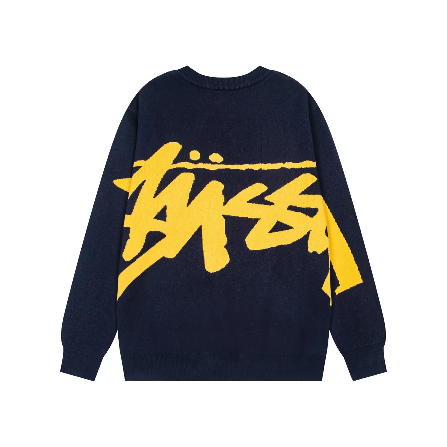 Back Stüssy Oversized Big Logo Hand-Knit Crewneck Sweater