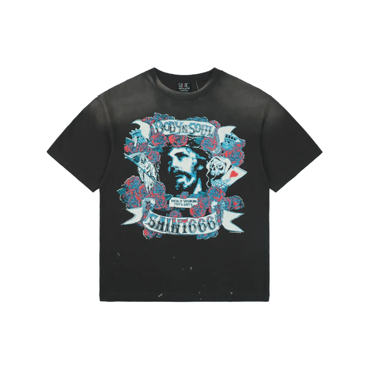 Saint Michael Rose Jesus Graphic Vintage Washed T-Shirt