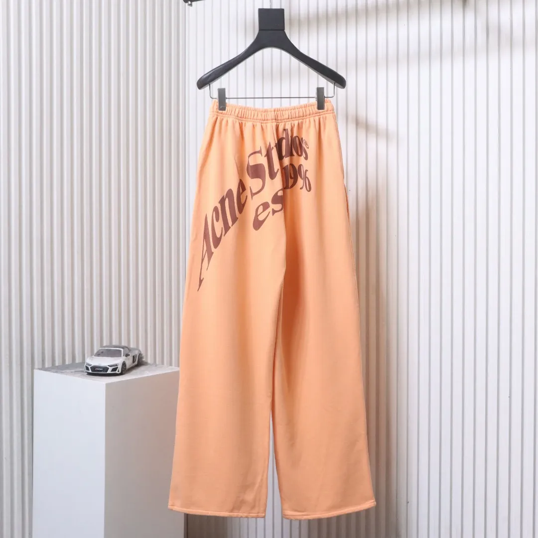 Back View Acne Letter Print Washed Straight-Leg Pants