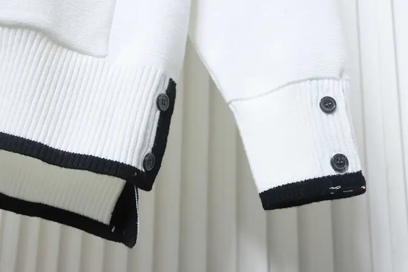 TB Four-Stripe Front-Short-Back-Long Wool Cardigan Sleeves