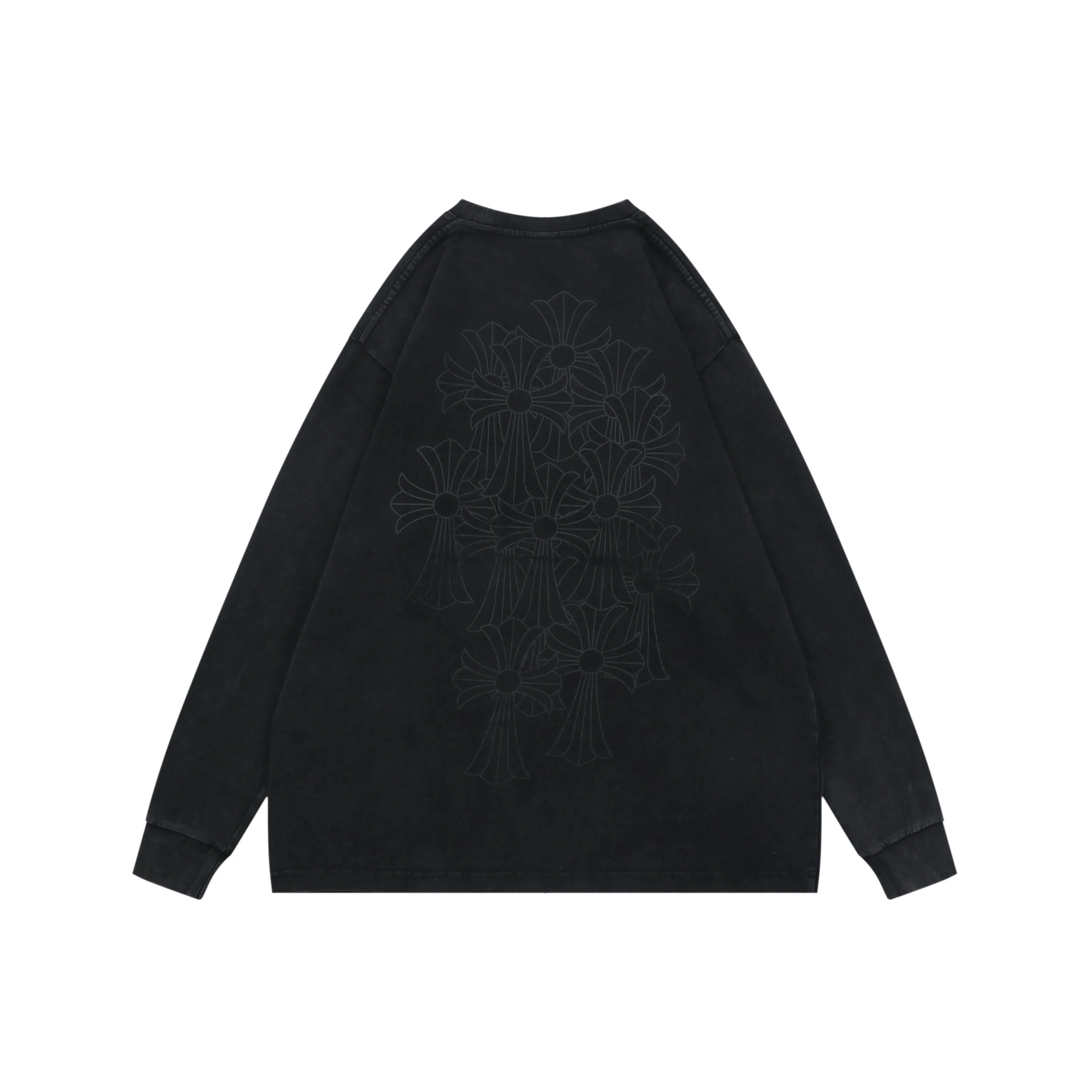 Back CH Shadow Cross Print Washed Long-Sleeve T-Shirt