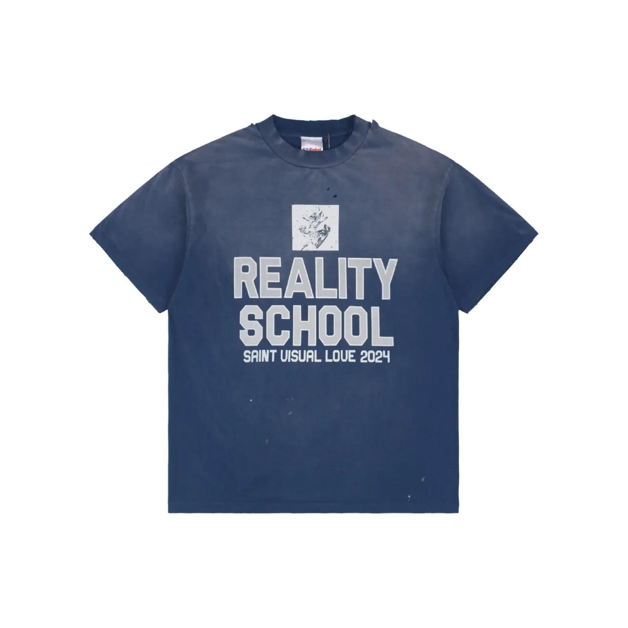 Saint Michael Blue Distressed Slogan T-Shirt