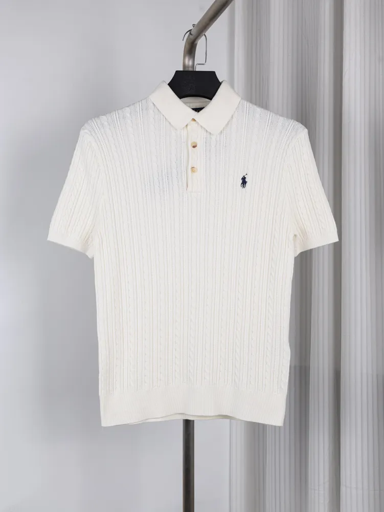 RL Cable Knit Pony Logo Short-Sleeve Polo T-Shirt Color White