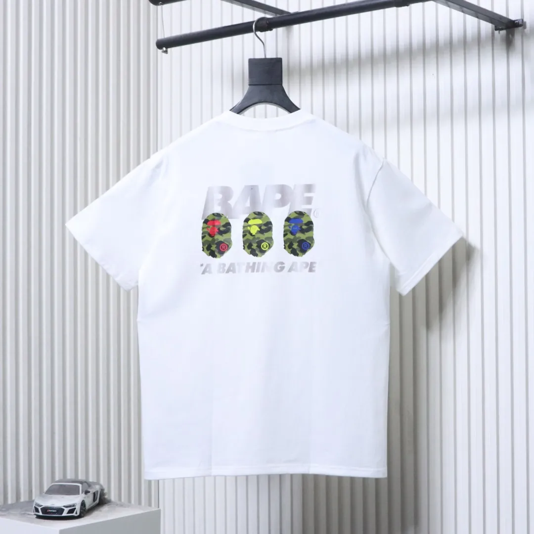 Back BAPE Reflective Letter Triple Ape Head Camo T-Shirt