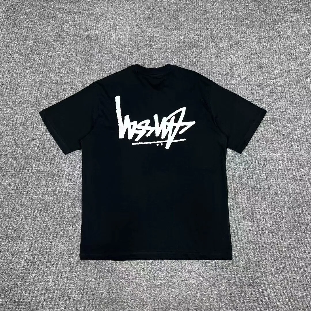Back of Stussy Reverse Logo Print T-Shirt Color Black