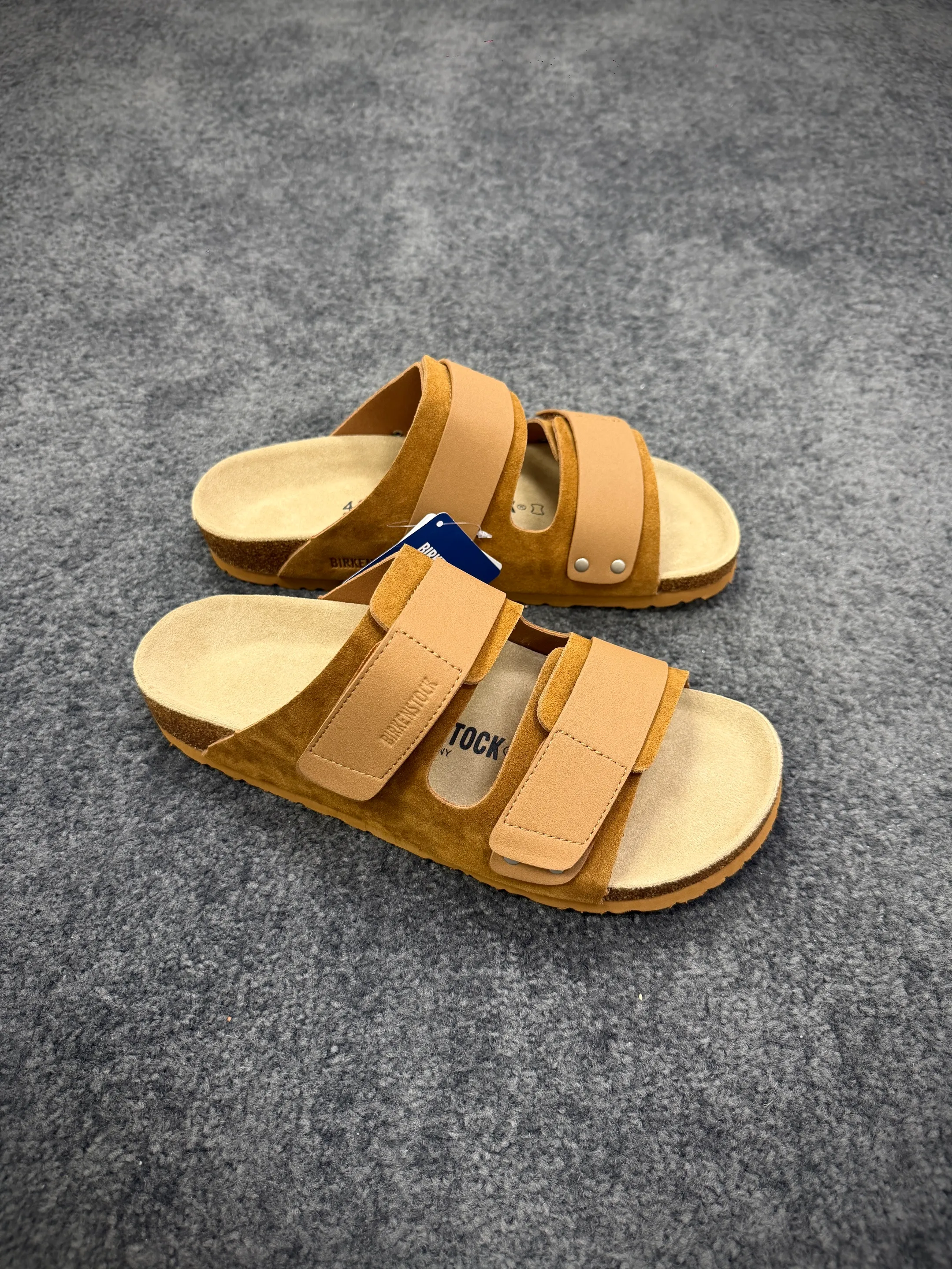 BK Uji “Leather Suede” Double-Strap Sandals