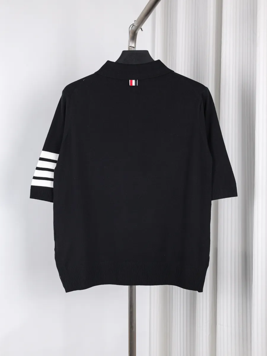 Back TB Four-Stripe Wool Knit Polo T-Shirt