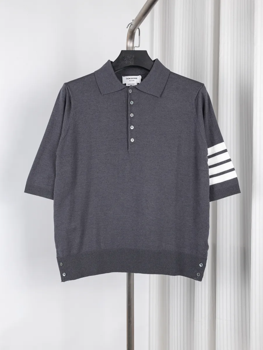 TB Four-Stripe Wool Knit Polo T-Shirt