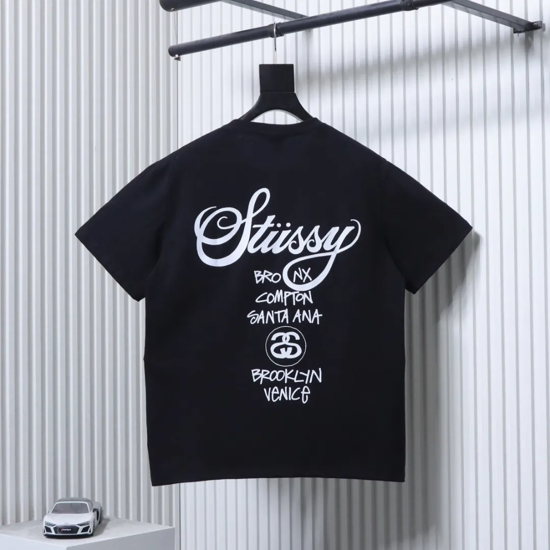 Back of Stussy City Logo Print Short Sleeve T-Shirt Color Black