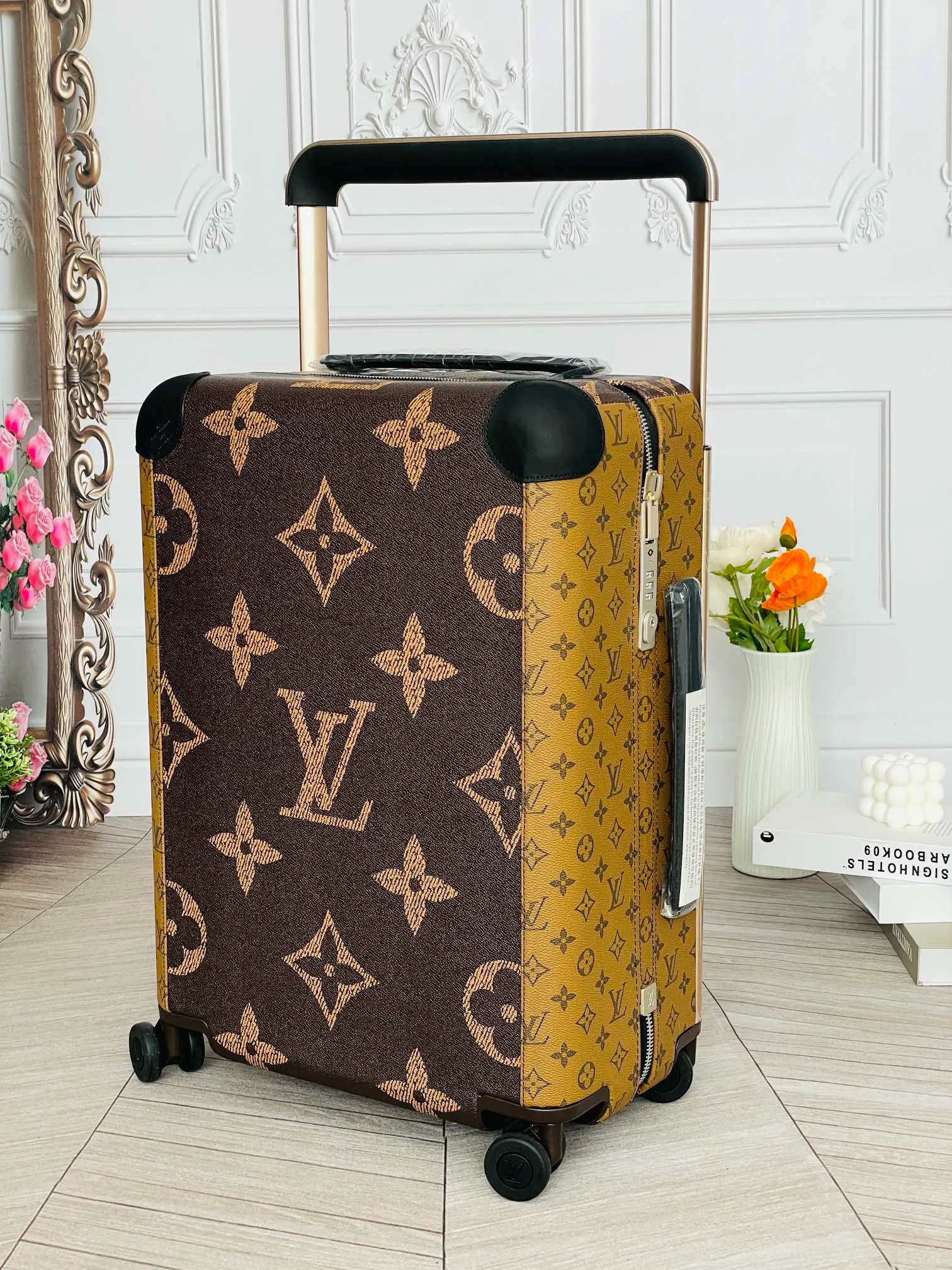 Monogram Brown Horizon Rolling Carry-On Suitcase Angeled View