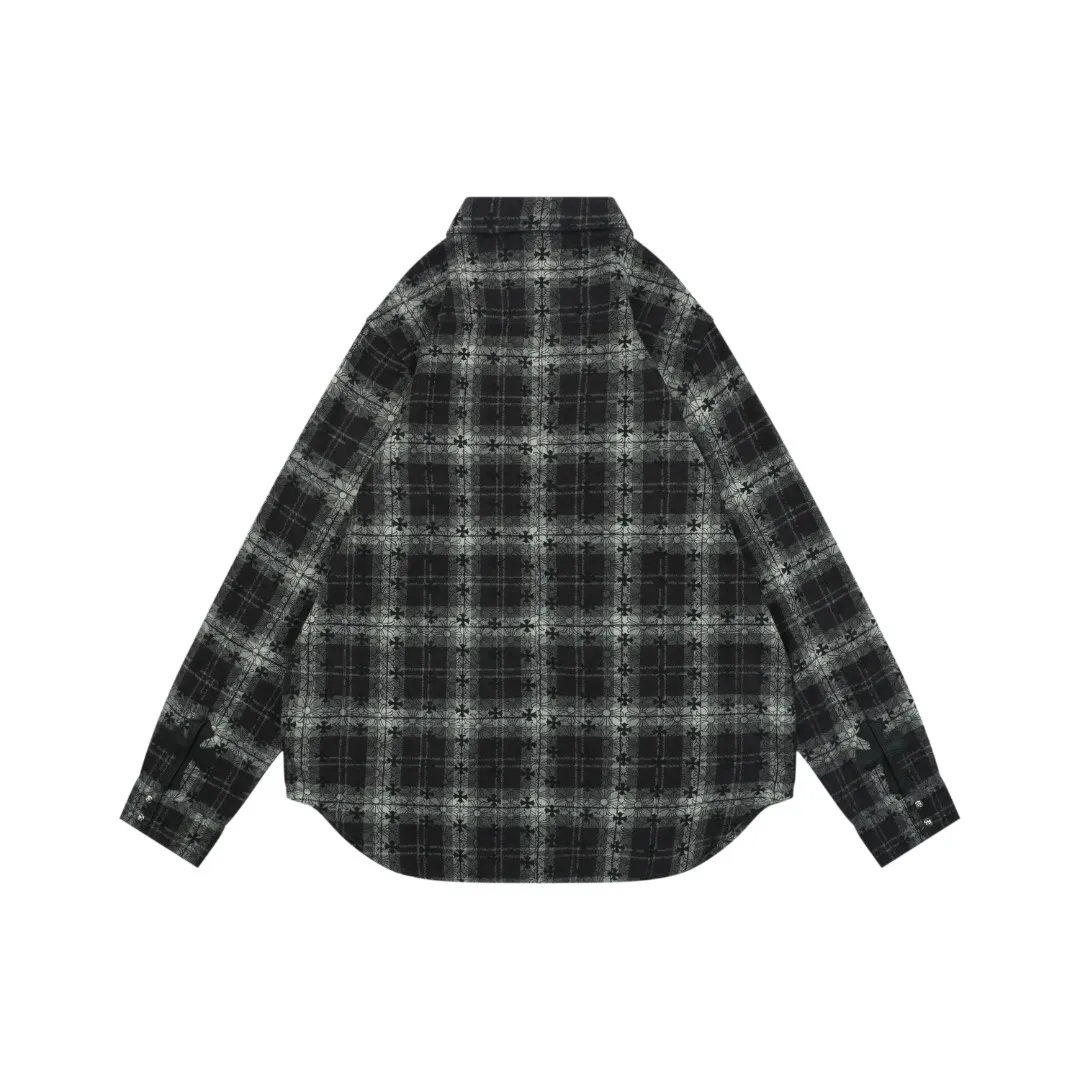 Back CH Checkered Cross Print Long-Sleeve Shirt