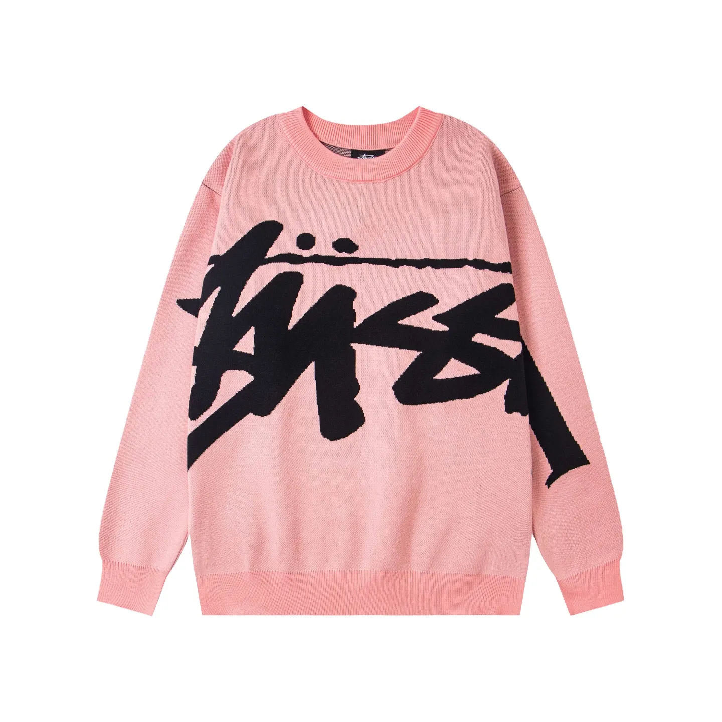 Stüssy Oversized Big Logo Hand-Knit Crewneck Sweater