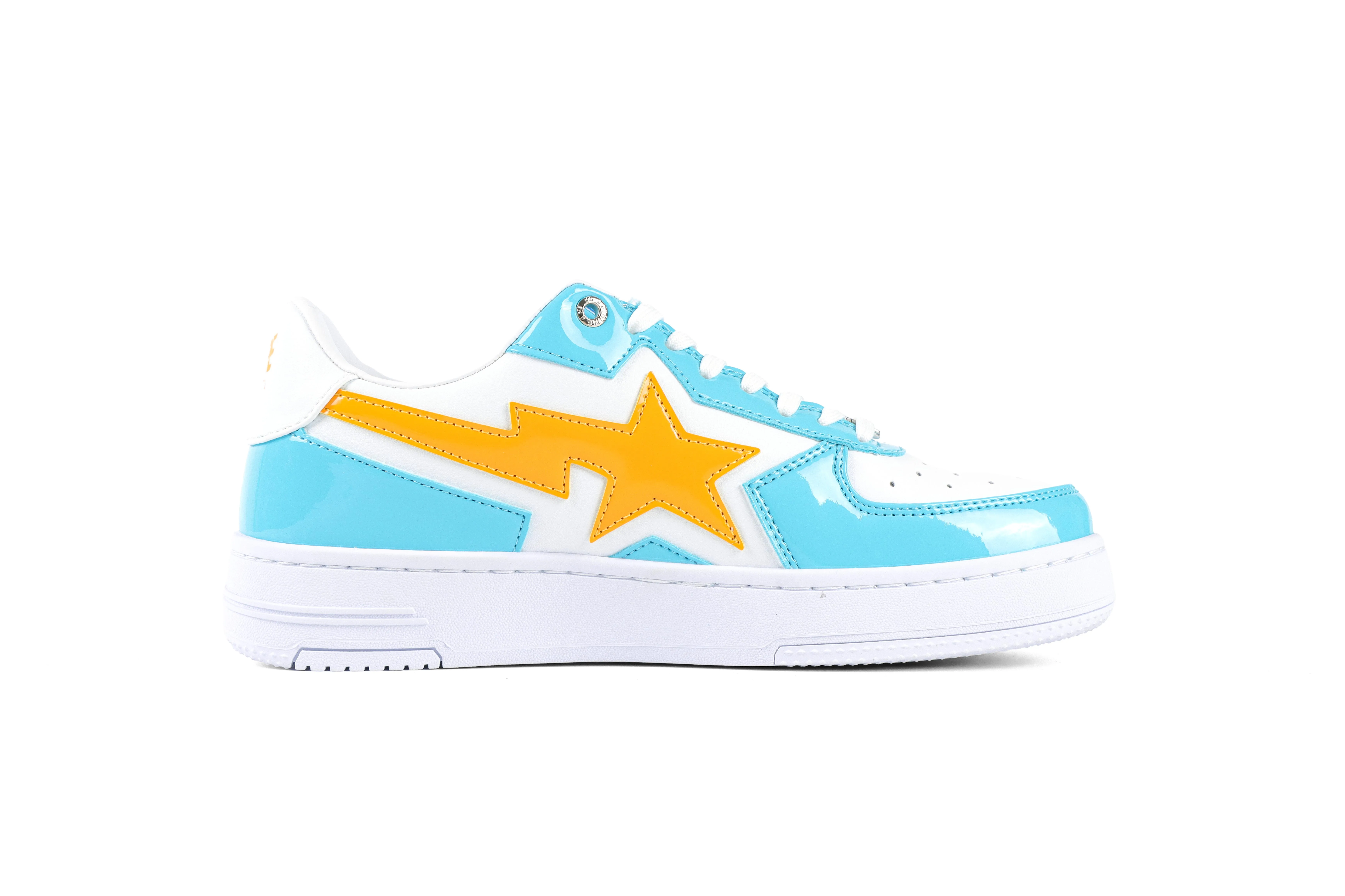 BAPE STA ICON #2 Patent Leather Sneakers Blue Orange Right Side View