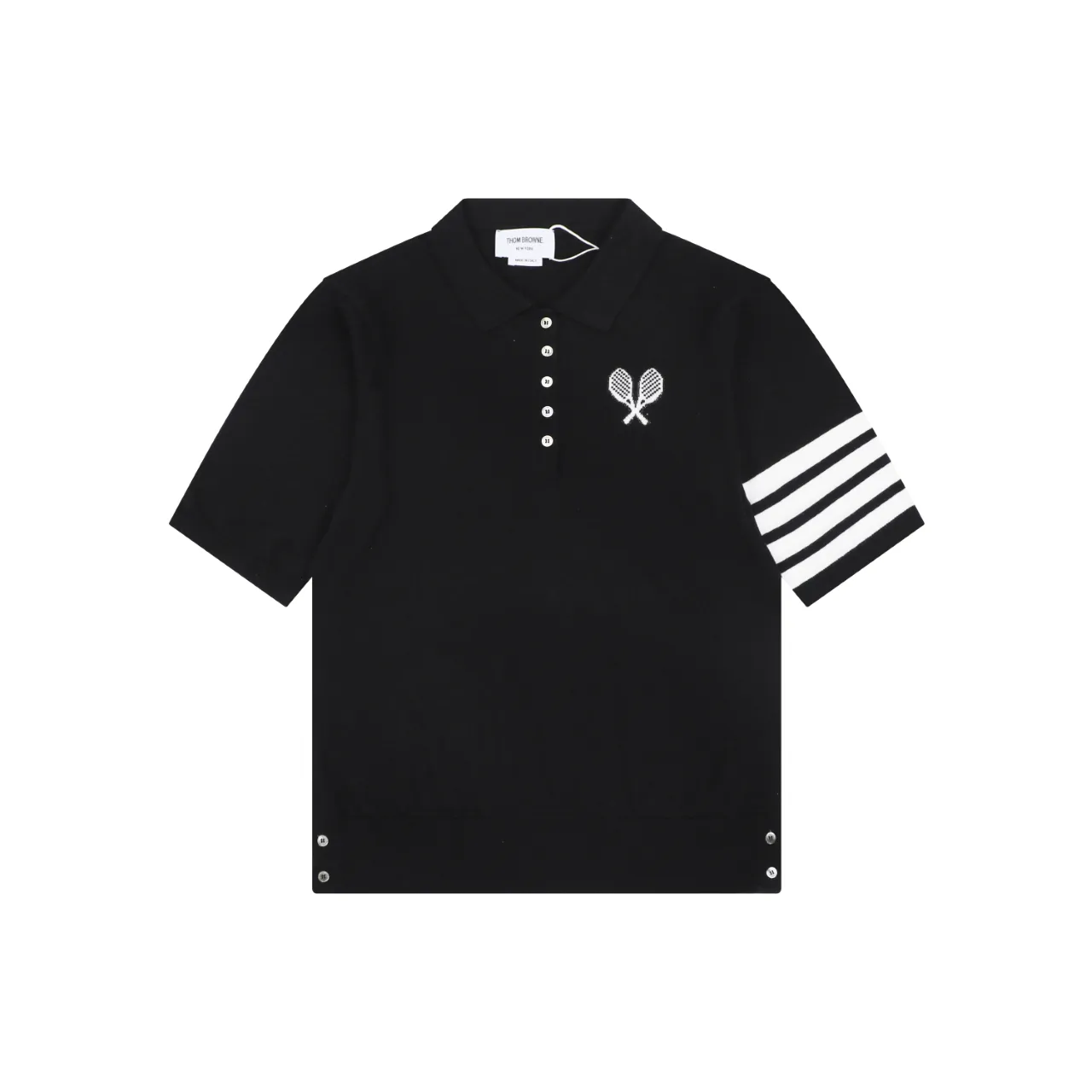 TB Tennis Racket Embroidered 4-Bar Knit Polo T-Shirt