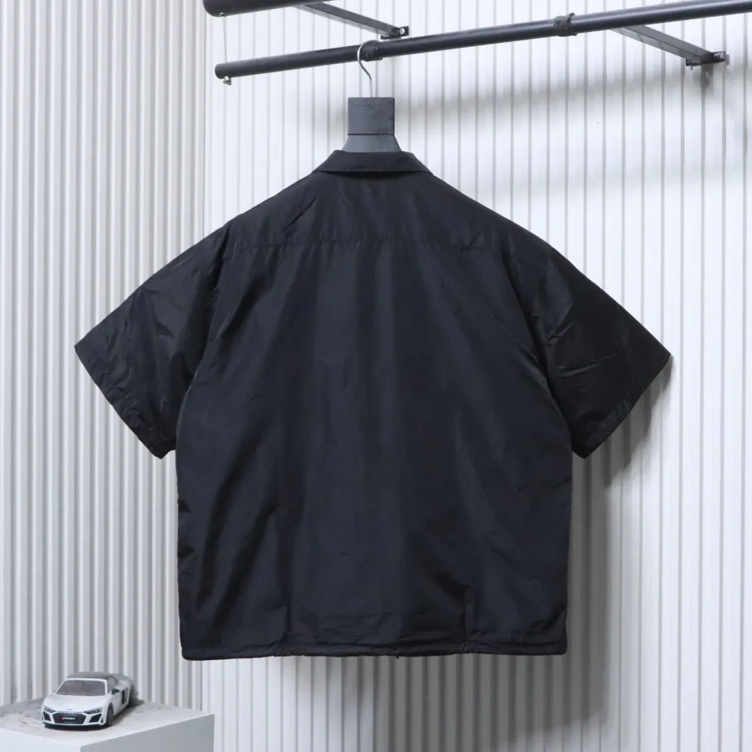 Back Triangle Logo Zip-Up Short Sleeve Nylon T-Shirt