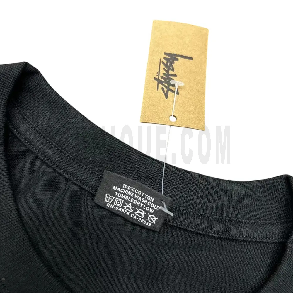 Neckline tag close-up.