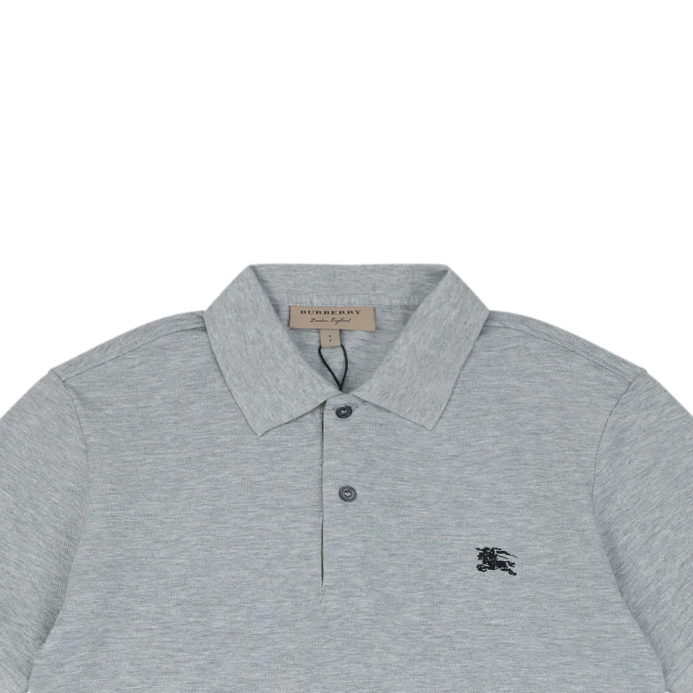 Gray cotton polo shirt with a collar and button details.
