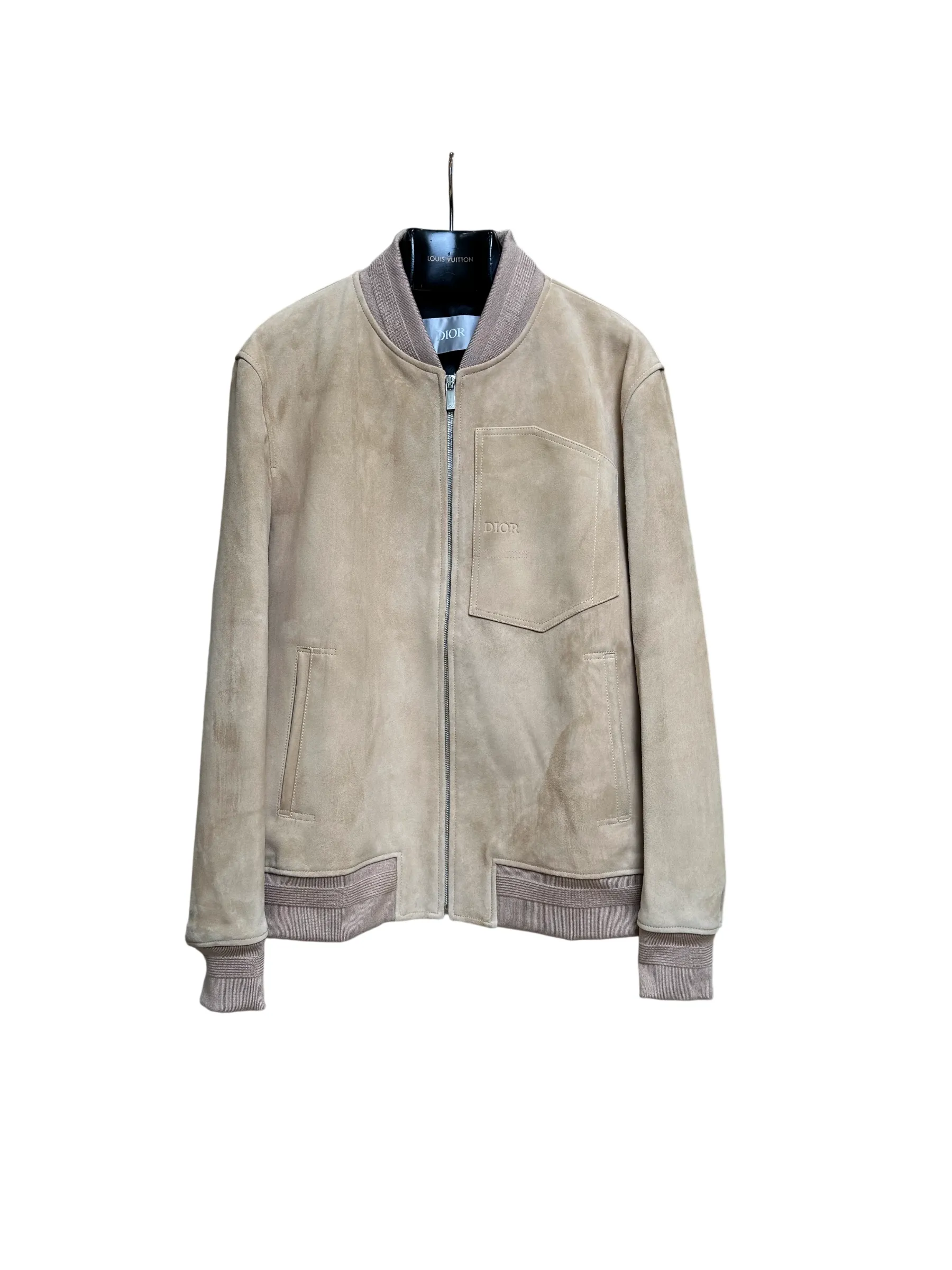 Embossed Logo Suede Baseball Jacket