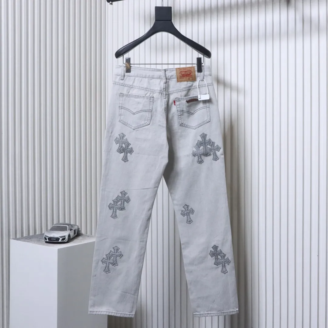 Back CH Leather Cross-Patch Washed Jeans