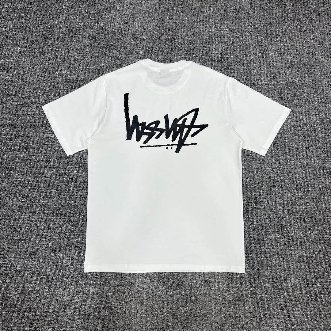 Back of Stussy Reverse Logo Print T-Shirt Color White